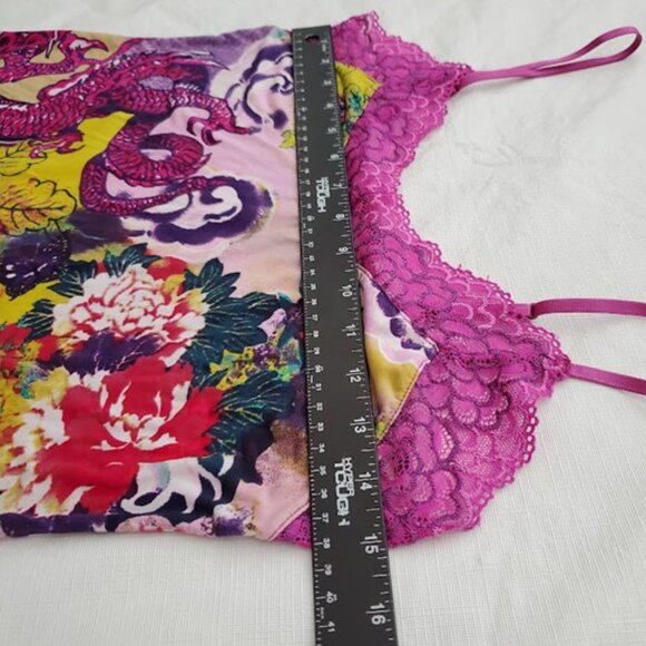 Josie Natori EUC Lace Trim Dragon Floral Silky Cami Tank Top Y2K Feminine Size S - Picture 4 of 8